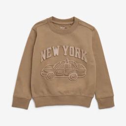 HOP Kids by Westside Taupe Text Embossed Cotton Sweatshirt-image-60