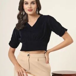 Style Quotient Women Navy Velvet Crop Top-87