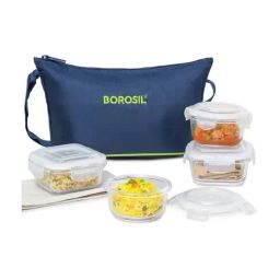 Borosil Glass Daisy Tiffin Box with Microwave Safe Set of 4 (Green , 320 ml)-17