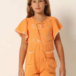 VERO MODA GIRL Orange Cotton Embroidered Playsuit-image-75