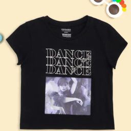 Pantaloons Junior Girls Jet Black Printed T-Shirt-picture-21