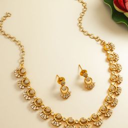 aadita Gold-Plated Stones-Studded & Beaded Jewellery Set-44