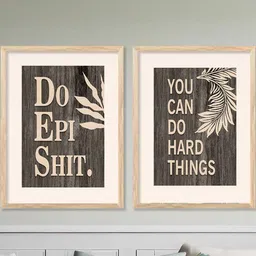 WALLLANE Grey 2 Piece Wood Abstract Wall Paintings-12