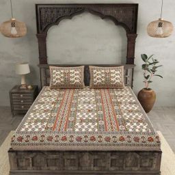 JaipurFabric Brown Cotton 180 TC Double Bedsheet with 2 Pillow Covers-image-7