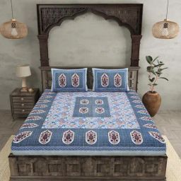 JaipurFabric Vivid Blue Cotton 180 TC Double Bedsheet with 2 Pillow Covers-image-38
