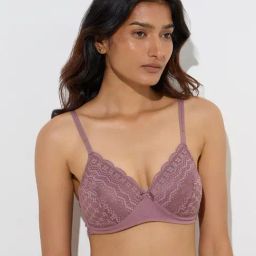 Wunderlove by Westside Mauve Lace-Detailed Cotton-Blend Bra-9