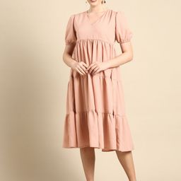 DODO & MOA Peach-Coloured Crepe Empire Tiered Midi Dress-image-98