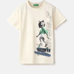 United Colors of Benetton Boys Ecru Cotton Character Based Tshirt-image-48