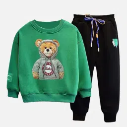 Little Surprise Box Kids Green & Black Applique Full Sleeves Sweatshirt Set-image-62