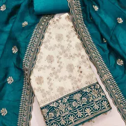 LeeliPeeri Designer Floral Embroidered Thread Work Unstitched Dress Material-picture-18