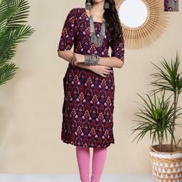 HERE&NOW Selection Of 2 Floral Printed Round Neck Straight Kurtas-image-75
