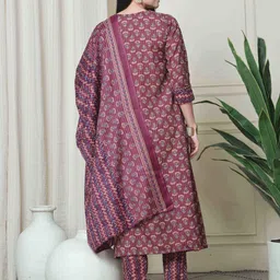 Rajnandini Floral Printed A-Line Kurta With Trousers & Dupatta image 4