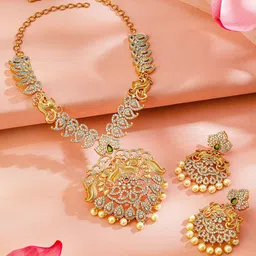 Rubans 24K Gold-Plated Ruby & Emerald Cubic Zirconia Studded Jewellery Set-image-36