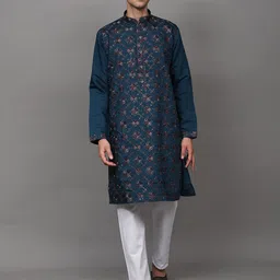 Exotic India Ethnic Motifs Embroidered Sequinned Kurta With Pyjama-image-53