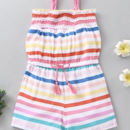 Babyhug 100% Cotton Singlet Sleeves Jumpsuit Stripes Print - Multicolor-image-17