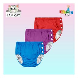 Chinmay Kids Reusable Swimwear Diaper Pants Set Of 3 - Purple Blue & Red-image-53