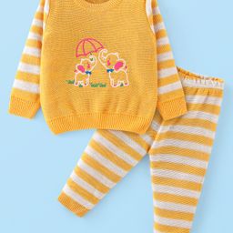 Babyhug 100% Acrylic Knit Full Sleeves Sweater Set With Elephant Embroidery - Yellow-image-82