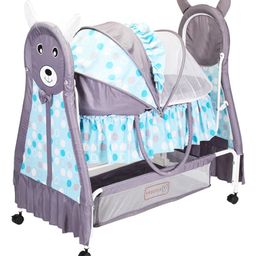 Kiddery Bella Baloo Baby Bassinet with Mosquito Net Protection - Blue & Grey-20