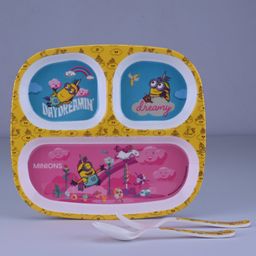 Servewell Rectangular 3 Partition Plate with Spoon and Fork Minions Theme - Multicolour-15