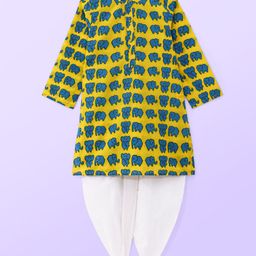 Babyhug 100% Cotton Woven Full Sleeves Kurta & Dhoti Set Elephant Print - Yellow-picture-44