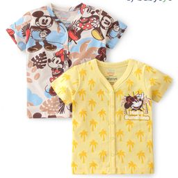 Babyoye Disney Interlock Cotton Knit Half Sleeves Front Open Jhablas with Mickey Mouse Graphics Pack of 2 - Multicolour-20