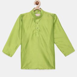 THANGAMAGAN Art Silk Full Sleeves Solid Kurta - Lemon Green-image-21