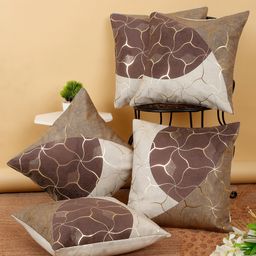 FABINALIV Set of 5 Multicolor Abstract Cotton Blend Square Cushion Covers (40X40 cm)-image-16