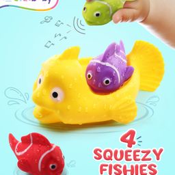 Intellibaby Bath Squeezy & Squeaky Fishy - Pack of 4 Non-Toxic & Safe Floating Bath Toys - Multicolour-25