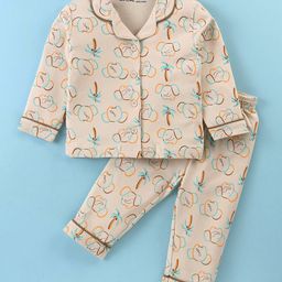 Doreme Interlock Knit Full Sleeves Animals Printed Night Suit - Off White-picture-2