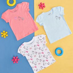 Pantaloons Baby Cotton Pack Of 3 Half Sleeves Unicorn & Butterfly Printed Tees - Multi Colour-picture-18