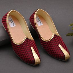 Little Palz Geometric Embroidered Mojaris - Maroon-image-1