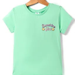 Smarty Girls Cotton Knit Half Sleeves Top with Floral & Sunshine Girl Text Print - Light Green-picture-42