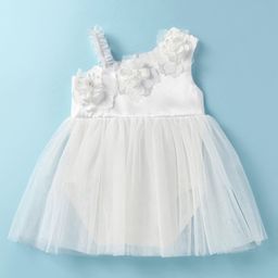 Mark & Mia Woven Sleeveless Party Frock Style Onesie With Floral Applique - Cream-image-87