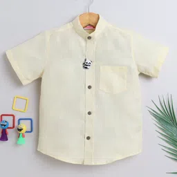 BAATCHEET Cotton Half Sleeves Solid Shirt With Detachable Panda Designed Brooch - Lemon Yellow-picture-36
