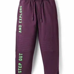Pine Kids Cotton Knit Full Length Lounge Pant With Text Print - Purple-picture-7