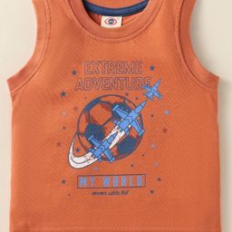 Zero Sinker Knit Sleeveless Vest With Extreme Adventure Text Print - Rust Orange-picture-7