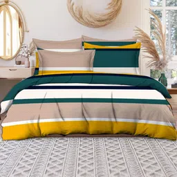 Doristyle Yellow & Multi Coloured Striped Cotton Duvet Cover-picture-35