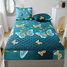 JC HOME Teal & Yellow Graphic 150 TC King Bedsheet Set 1.80 m x 2 m-image-10