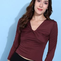 Mast & Harbour Women V Neck Tie-Ups Fitted Top-image-2