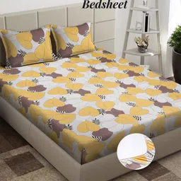 Aura White & Yellow Floral Printed 300 TC King Fitted Bedsheet Set 2.50 m x 2.15 m-12