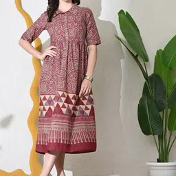 Sangria Women Ethnic Motifs Printed Shirt Midi Cotton Dress-image-25