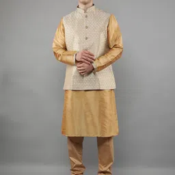 Manish Creations Woven Design Mandarin Collar Straight Kurta with Churidar & Nehru jacket-picture-49