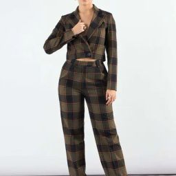 Powersutra Green & Navy Checks Crop Blazer With Trouser-picture-21