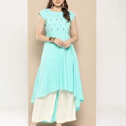 MBE Floral Embroidered Thread Work Floral Anarkali Kurta-image-6