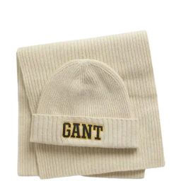Gant Cream Textured Scarf with Beanie Cap-image-10