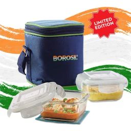 Borosil Limited Edition Pride Vertical Glass Lunch Box with Microwave Safe Set of 2 ( Blue, 320 ml)-25