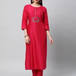 Kami Kubi Fuchsia Embroidered Straight Kurta-picture-3