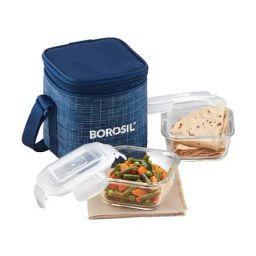 Borosil Indigo Glass Lunch Box with Microwave Safe Set of 2 (Blue,320 ml)-image-24