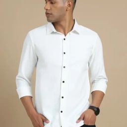 Bushirt White Cotton Regular fit Herringbone Casual Shirt-picture-21