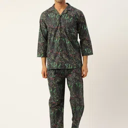 Rapra The Label Men Black & Multicoloured Printed Night suit-image-72